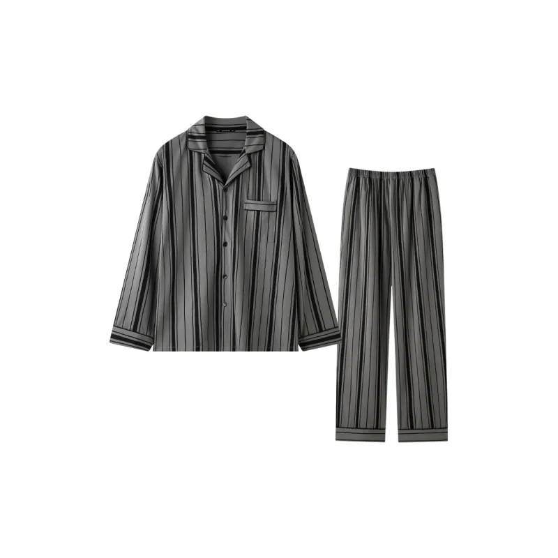 MEITENG Pajama Set Spring And Fall Season Men's Brown Gray-0