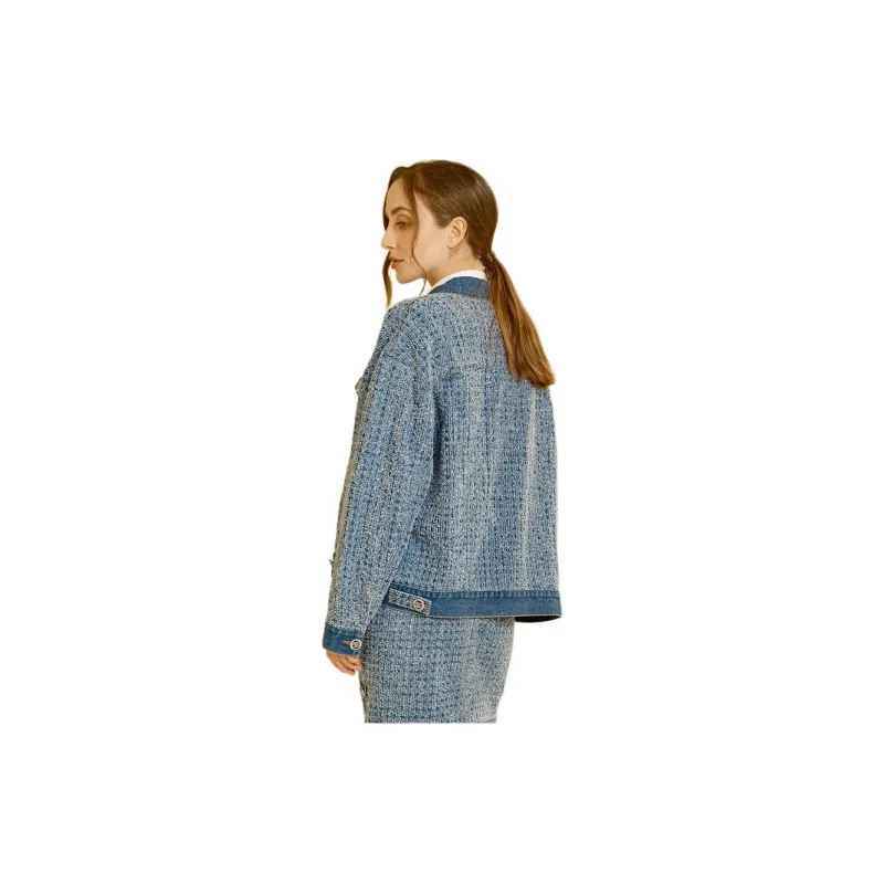 Blood Glitter Denim Jacket Women's Blue Floral-2