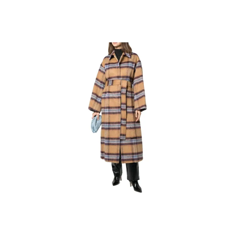 STAND STUDIO Plaid-check Print Belted Coat-1