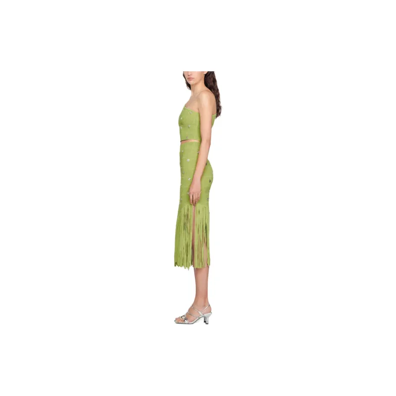 Sandro One Shoulder Crop Top Strapless Top Women's Green-3