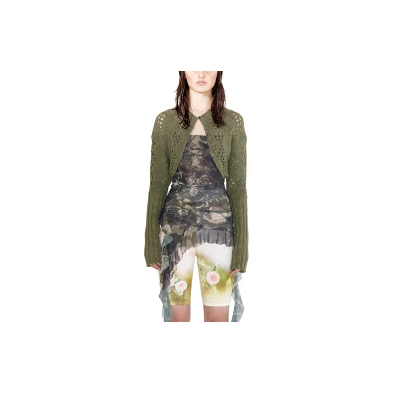 Open Yy ARGYLE POINTELLE KNIT BOLERO Knitwear Women's KHAKI/Khaki-2