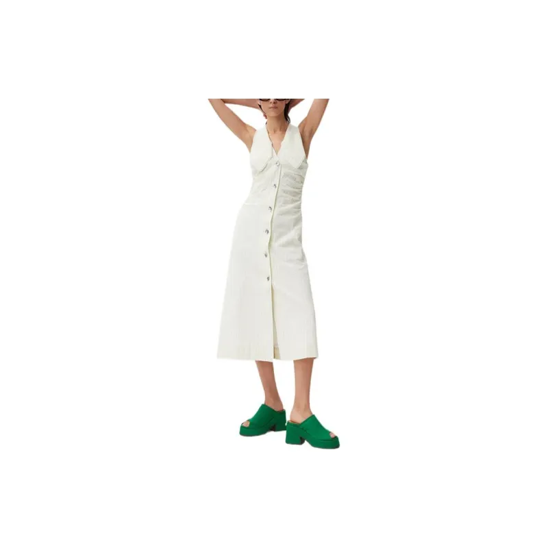GANNI V neck Sleeveless Midi Dress-2