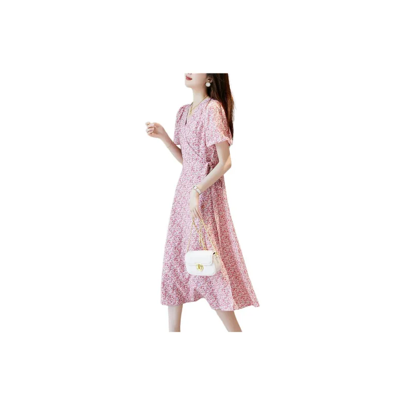 【dme】 Short Sleeved Dress Women's Light Peach Pink-1