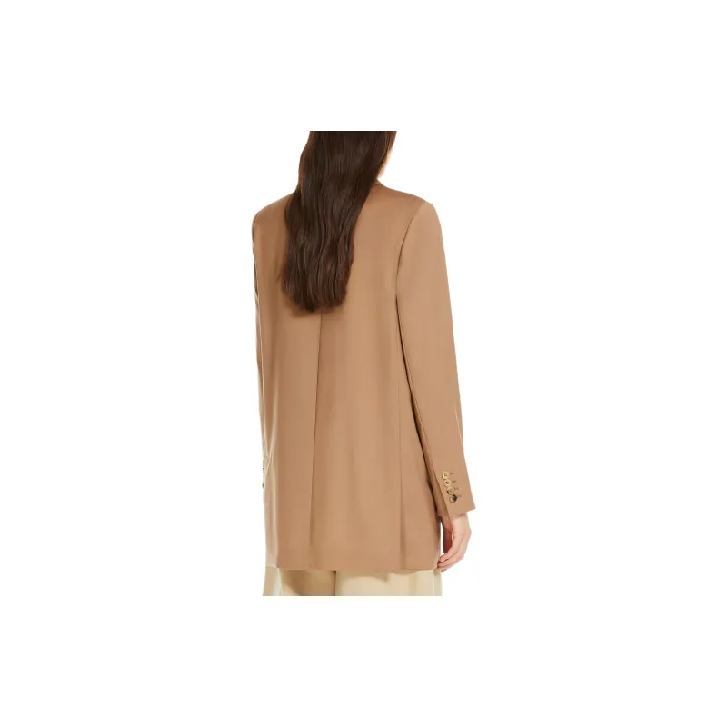 MaxMara Nebbie Collection Straight Wool Canvas Blazer Business Suits Coats Women's Camel-3