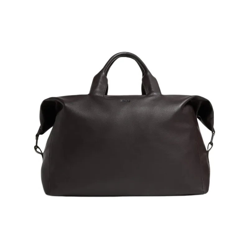 Zegna Calfskin Handbag Unisex Dark Brown-0