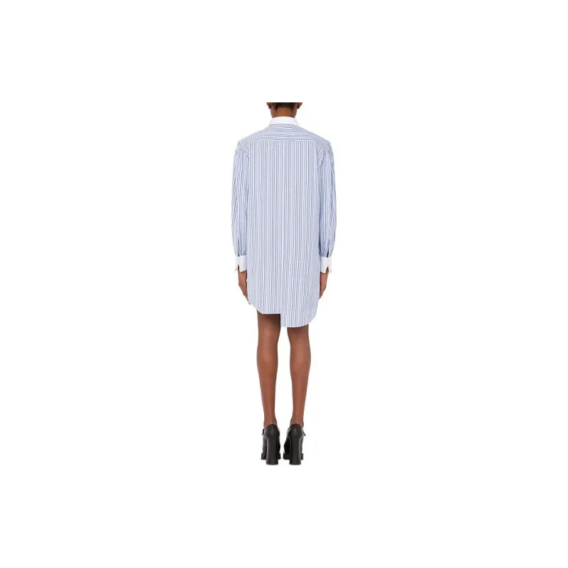 MOSCHINO Logo Embroidered Asymmetric Pinstriped Dress-2