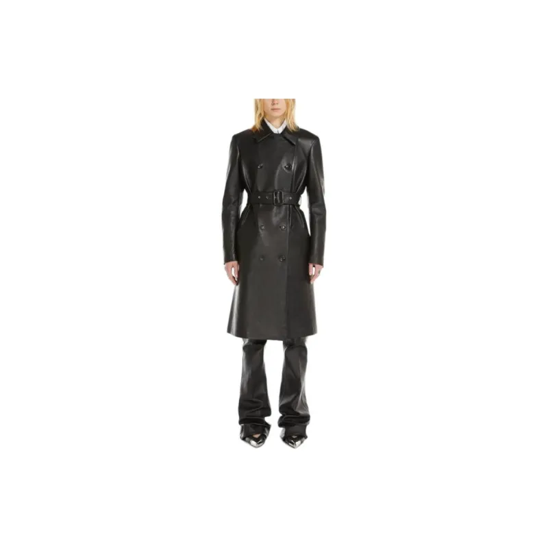 SportMax Belted Leather Trench Coat-1