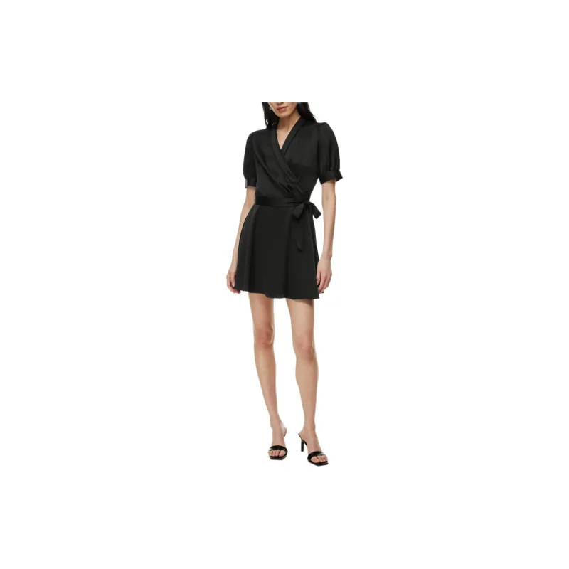 ARITZIA Babaton Hyde Satin Mini Dress Short-Sleeved Dresses Women's Black-2