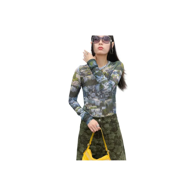 TAXIPHONE T Shirt Women's Green Print-2