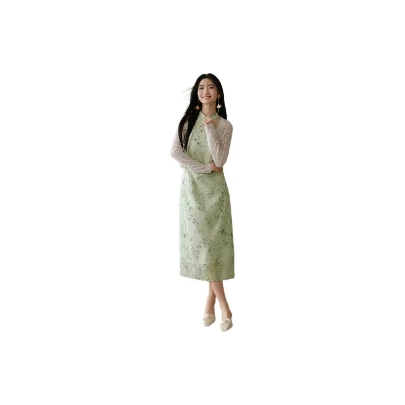 Hopeshow Sleeveless Dress Women's Green Floral-2