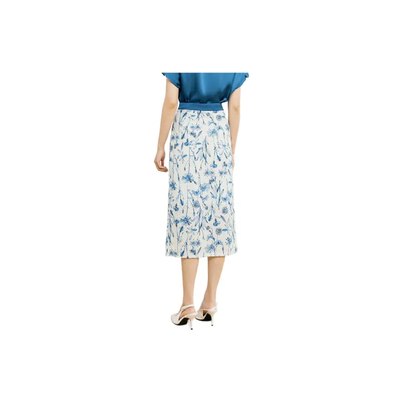 Yan Domain Casual Long Skirts Women's Blue Flower-2