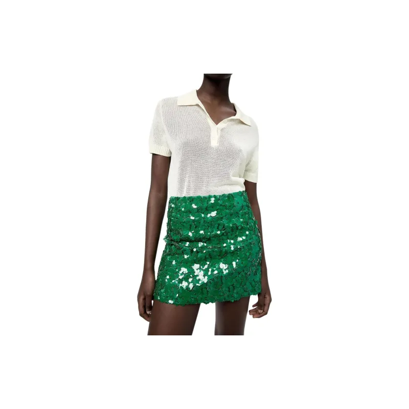ZARA Casual Short Skirts Women's Green-2