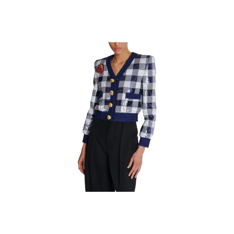 BALMAIN Sequined Cropped Knit Jacket-4
