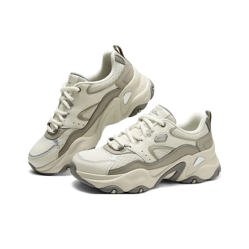 Skechers D'LITES 5.0 Anti Slip And Wear Resistant Breathable Low Top Chunky Sneakers Women's Beige Green-2