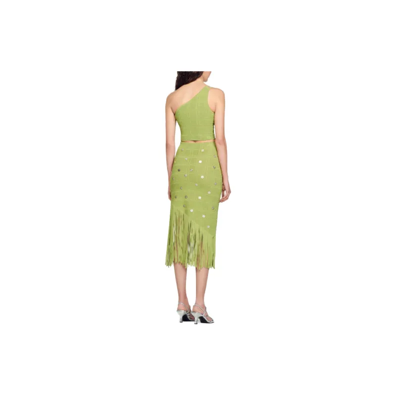 Sandro One Shoulder Crop Top Strapless Top Women's Green-1