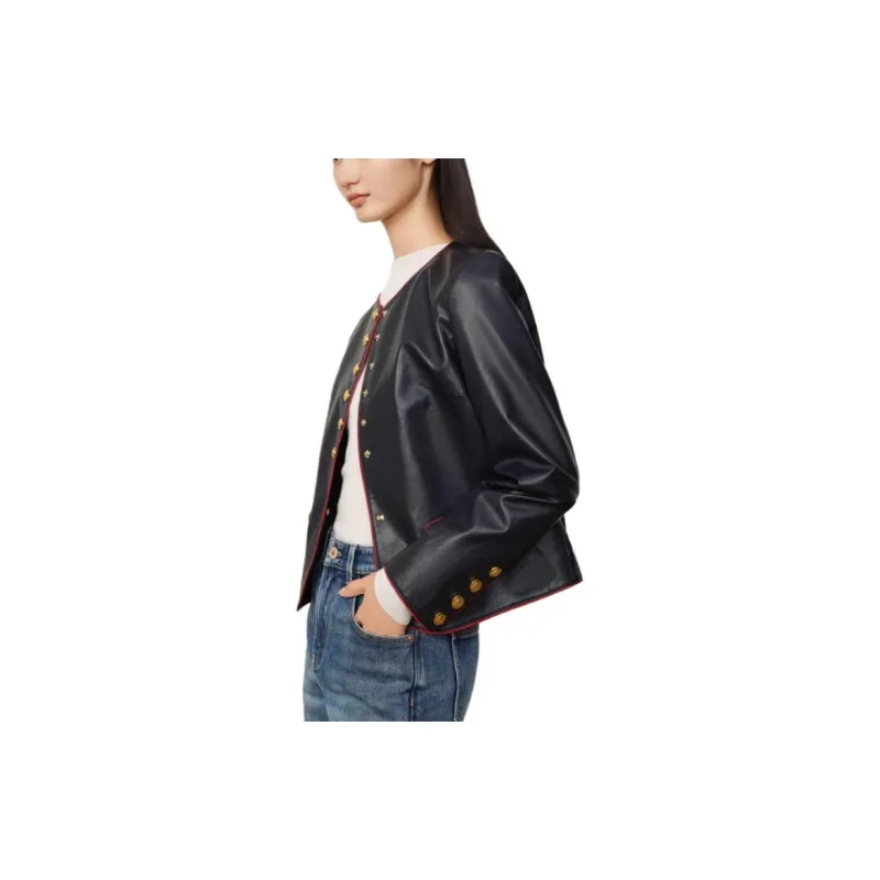 JZ. ANNAKRO Leather Jackets Women's Dark Blue-2