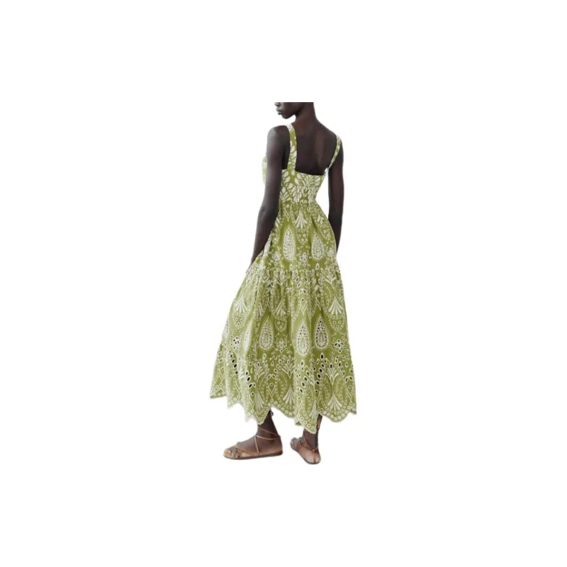 ZARA Slip Dresses Women's Green-3