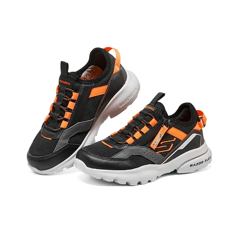 Skechers Razor Fle Slip-Resistant Anti-Kick Cushioning Kids Lifestyle Shoes Black Orange Teenagers-3