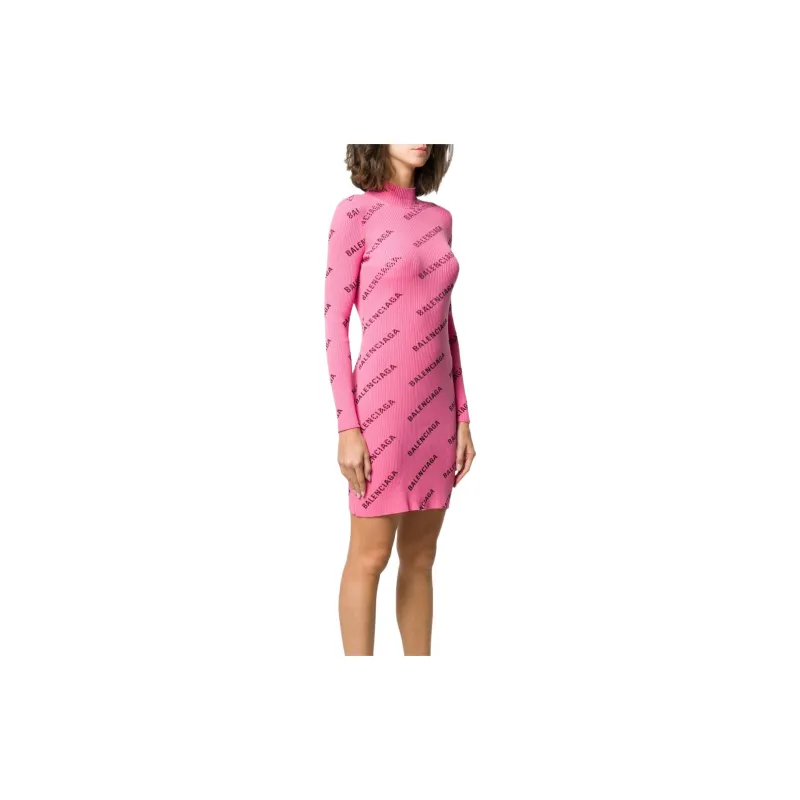 Balenciaga Printed Ribbed Knit Dress Pink-3