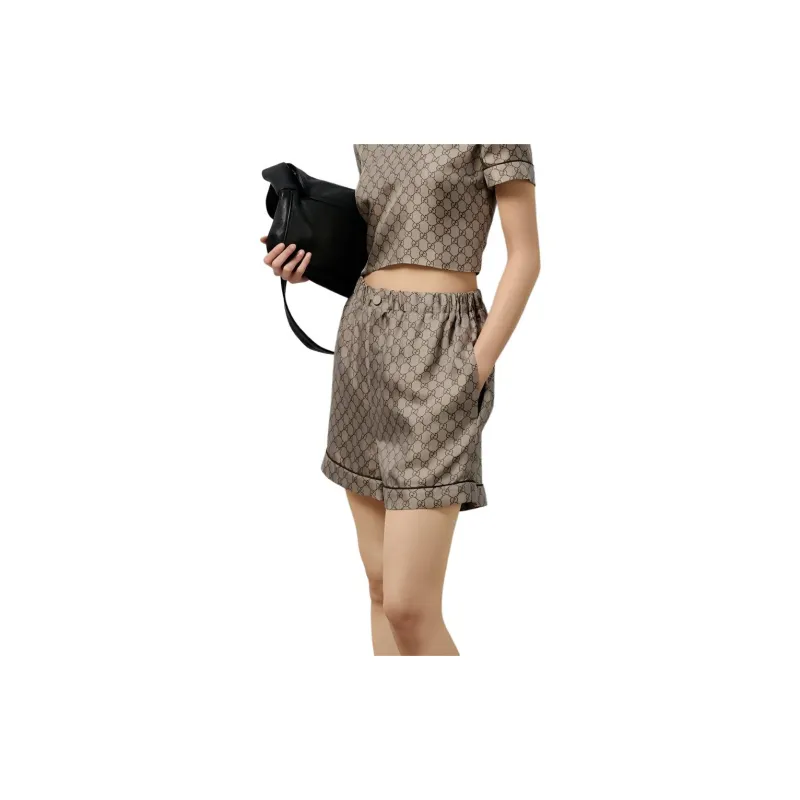 GUCCI Gg Supreme Silk Shorts 'Camel/Ebony'-3