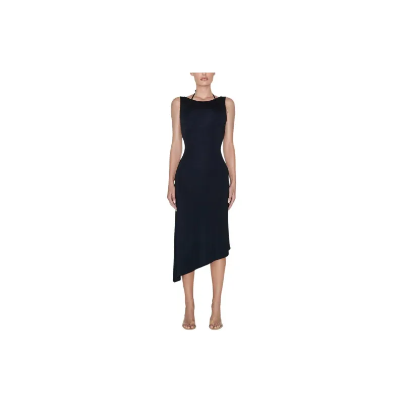 Khy SS24 DROP 008 Soft Stretch Asymmetrical Midi Dress Sleeveless Dress Women's Black-2