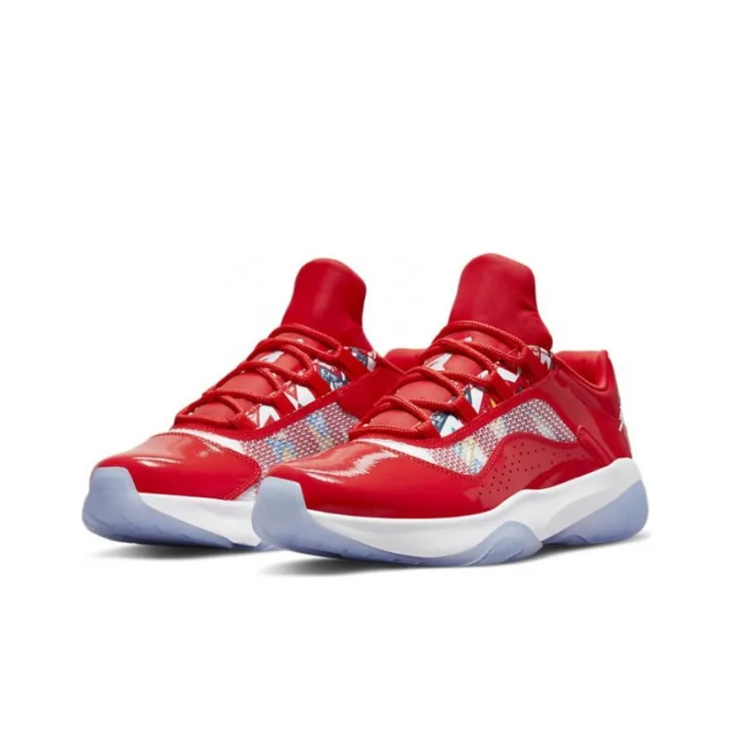 Jordan Air Jordan 11 Anti Slip Wear Resistant Low Top Vintage Basketball Shoes Men's Red White-2