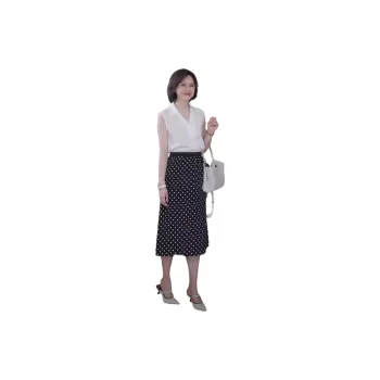 RUIENCO. Casual Long Skirts Women's Black And White Polka Dot