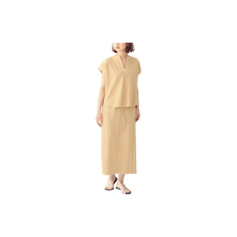 Beams Short Sleeved Dresses Women's Mustard-1