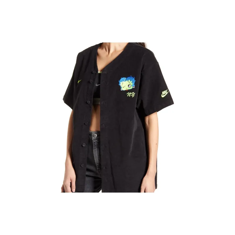 Nike X Olivia Kim Corduroy Baseball Jersey Black-3