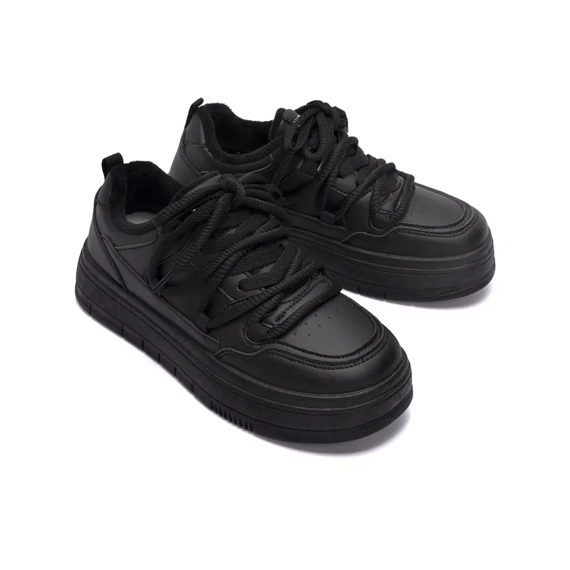 HUANQIU Warm Slip Resistant Low Top Skateboard Shoes Women's Black-3