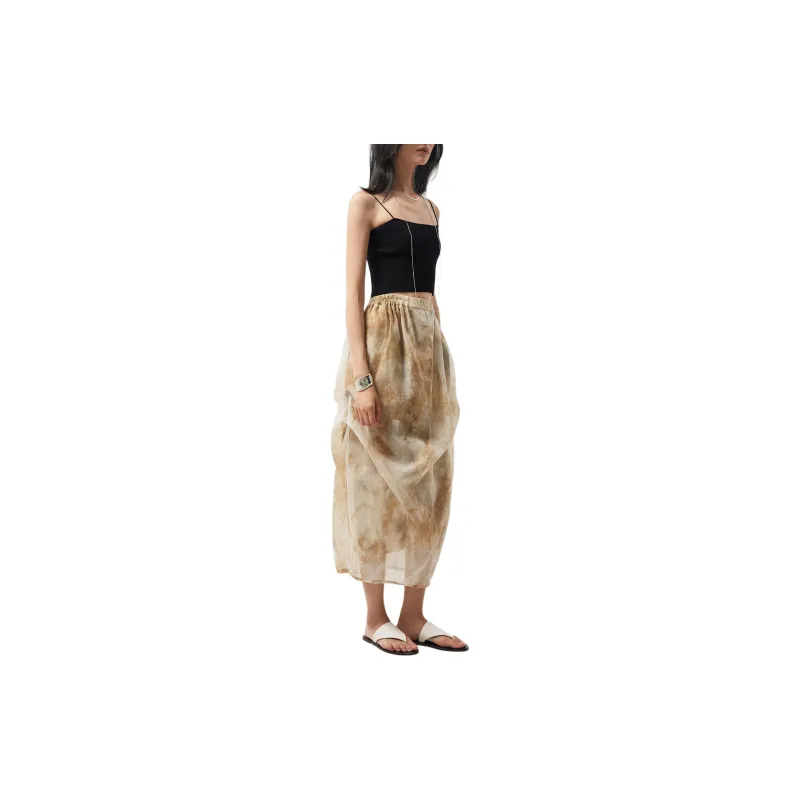 MUNJOUR Casual Long Skirt Women's Soft Matte Yellow-2