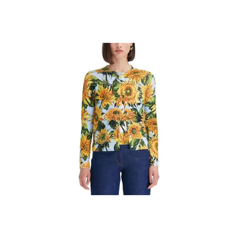 Oscar De La Renta Sunflower print Knitted Cardigan-2