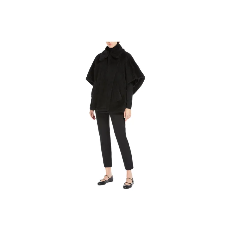 MaxMara Tebe1 Collection Teddy Fabric Short Cloak Cloaks Women's Black-1