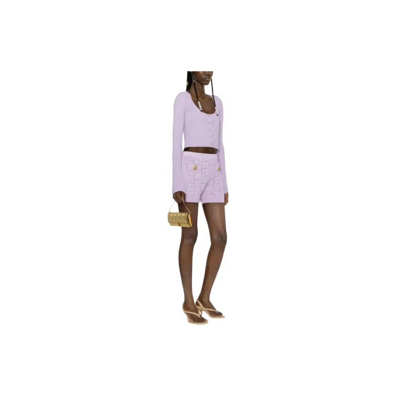 BALMAIN Monogram Mesh Knitted Shorts-3