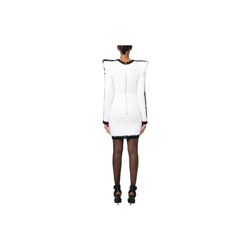 BALMAIN Logo Button Tweed Dress-4
