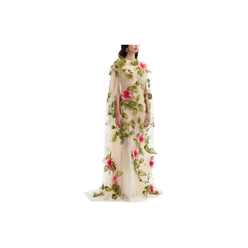 Oscar De La Renta Hibiscus Tulle Caftan Dress-2