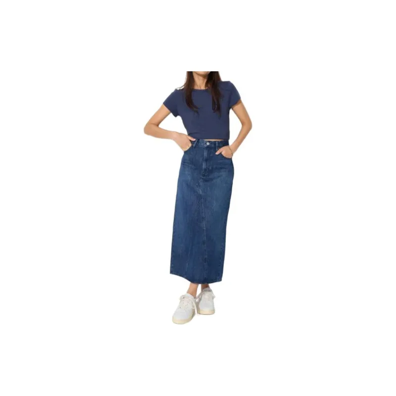 UNIQLO Denim Long Skirt Women's Sea Blue-1