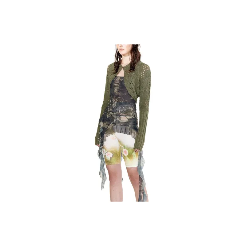 Open Yy ARGYLE POINTELLE KNIT BOLERO Knitwear Women's KHAKI/Khaki-4