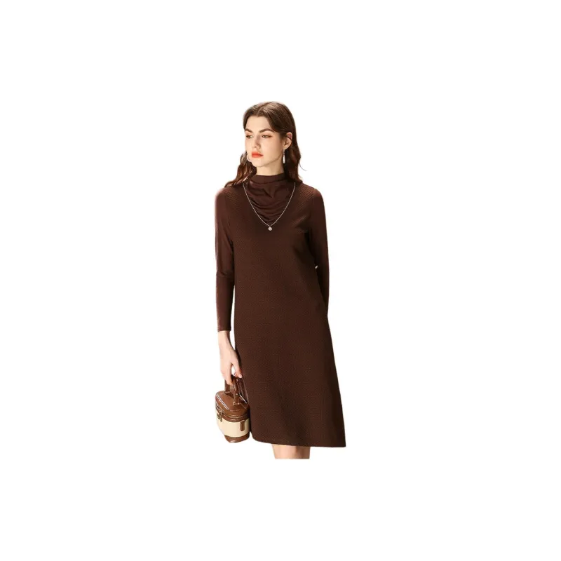 FENHONGMALI Long Sleeved Dresses Women's Coffee-2