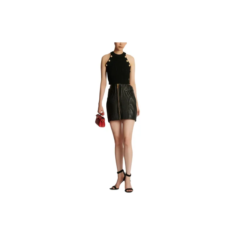BALMAIN Leather Short Skirts Women's Black-1