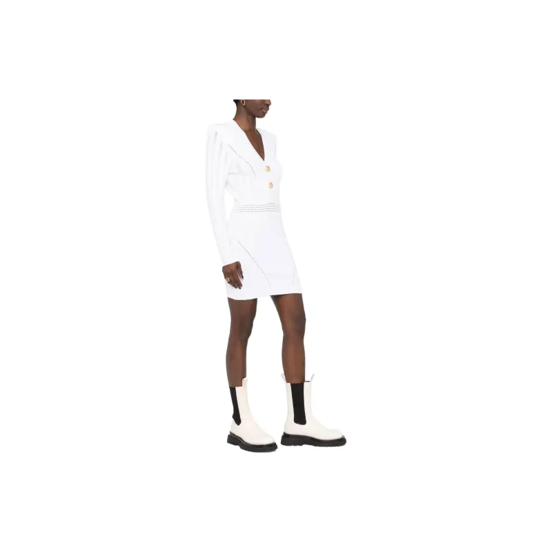 BALMAIN Long Sleeved Dresses Women's White-3