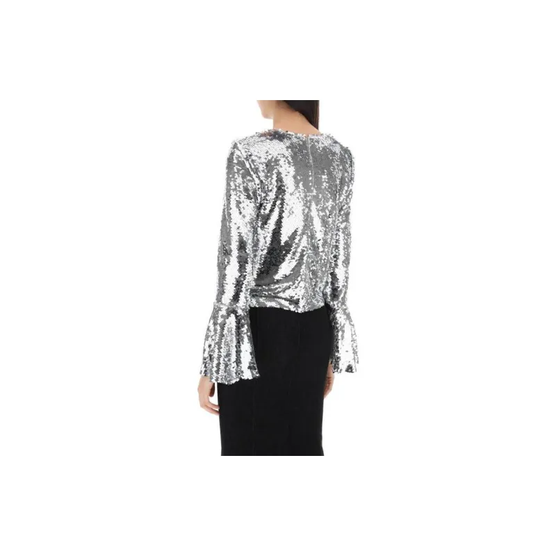 Self portrait Sequin Crewneck Cropped Top-2