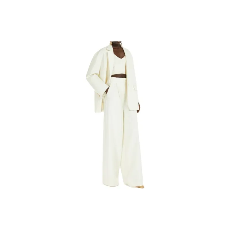 MaxMara Monica Collection Oversize Blazer In Cotton Canvas Business Suit Women's Vanilla-1