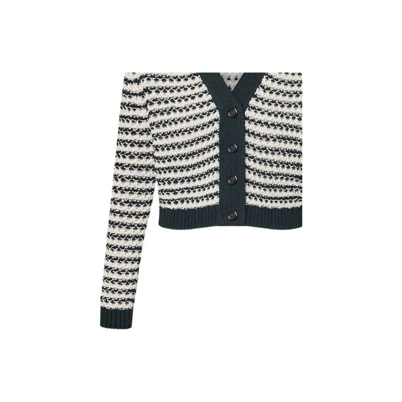 Lv Striped Lace Knit Cardigan-3