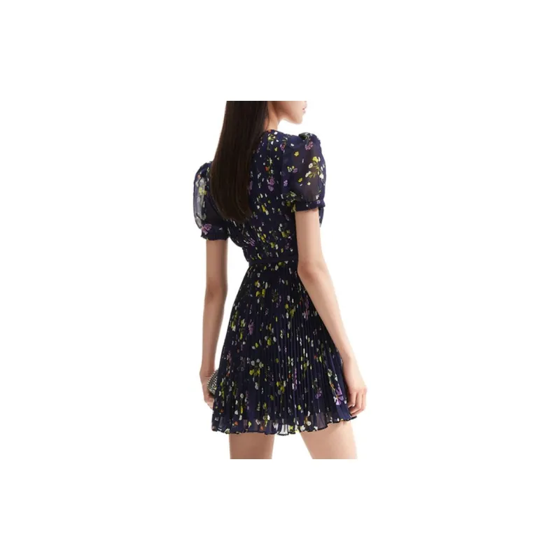 Self portrait Short Sleeved Dress Women's Blue Floral-2