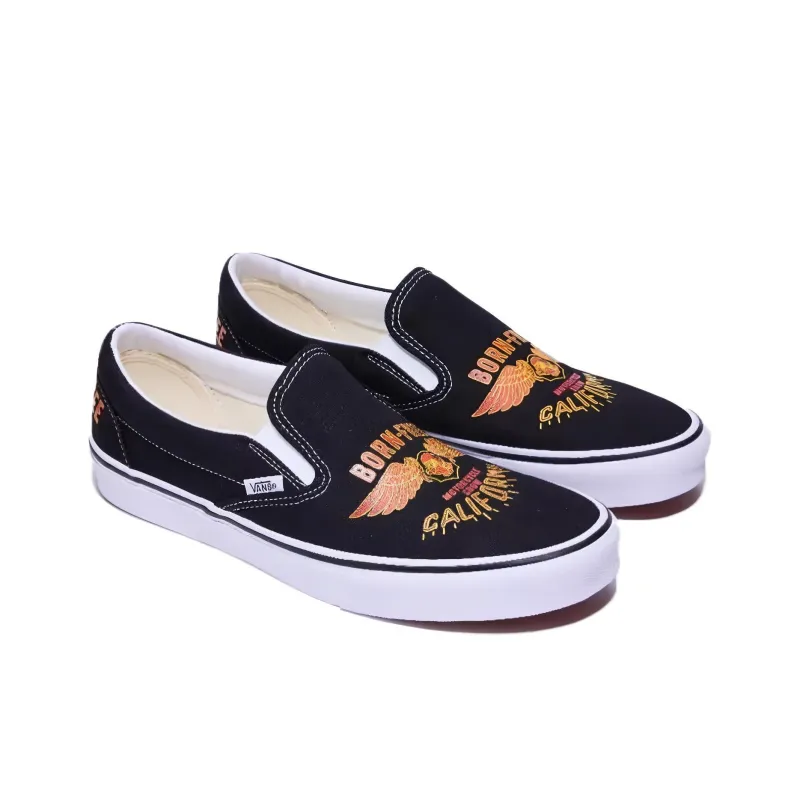 Born Free x Vans Slip-on Anti-Slip And Wear-Resistant Lightweight Low-Top Skateboard Shoes Unisex Black-2