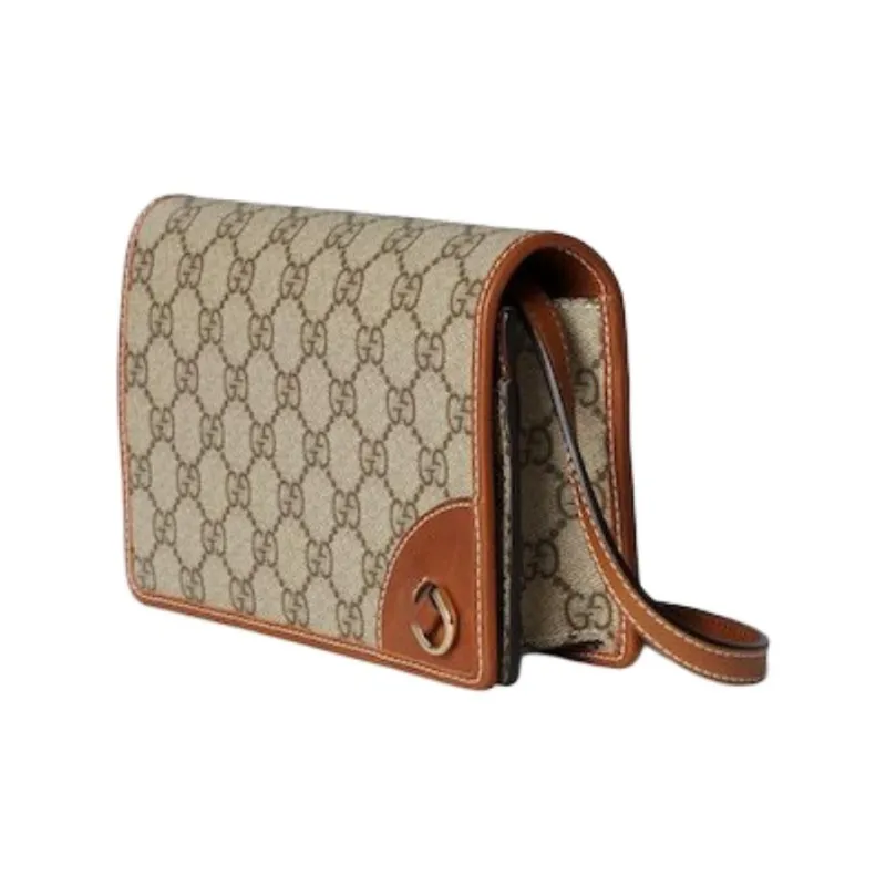 GUCCI Coated Canvas Shoulder Bag Extra Mini Unisex Beige & Dark Brown-1