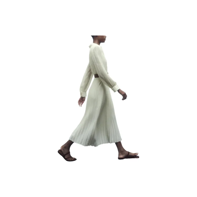 ZARA Long-Sleeved Dresses Women's White-3
