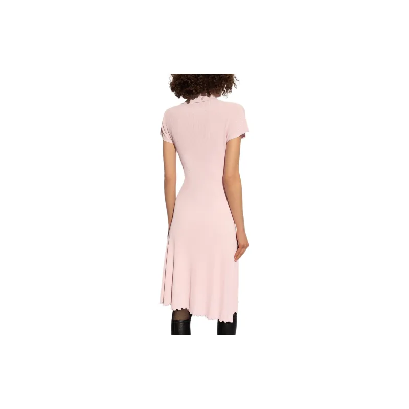 Burberry Ribbed Polo-Collar Flared Maxi Dress-3