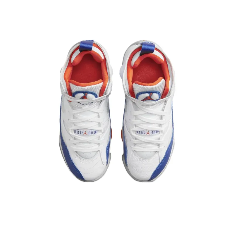 Jordan Jumpman Two Trey Slip Resistant Anti Kick High Top Children's Basketball Shoes White Blue Teenagers-3